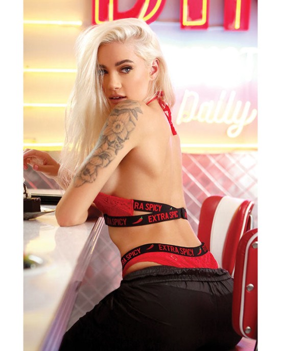 Vibes Extra Spicy Halter Bralette & Cheeky Panty - Red - M/L