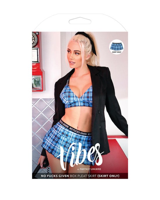 Vibes No Fucks Given Box Pleat Skirt - Blue - M/L