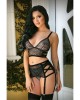 Tease Kelsey Criss Cross Bralette, Garter Belt & Panty - Black - M/L