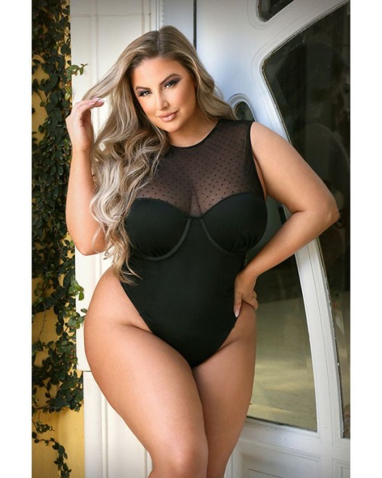 Curve Raven High Neck Bodysuit - Black - 1X/2X