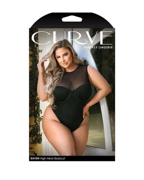 Curve Raven High Neck Bodysuit - Black - 1X/2X