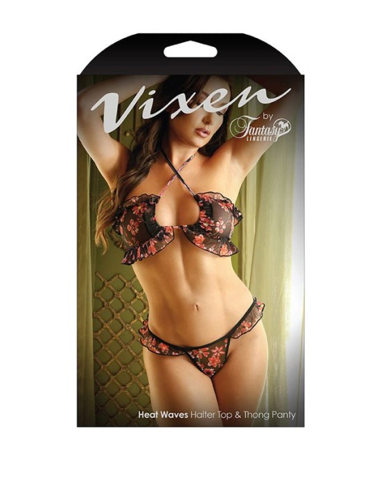 Vixen Heat Waves - Black/Floral Halter Top & Thong Panty - OS