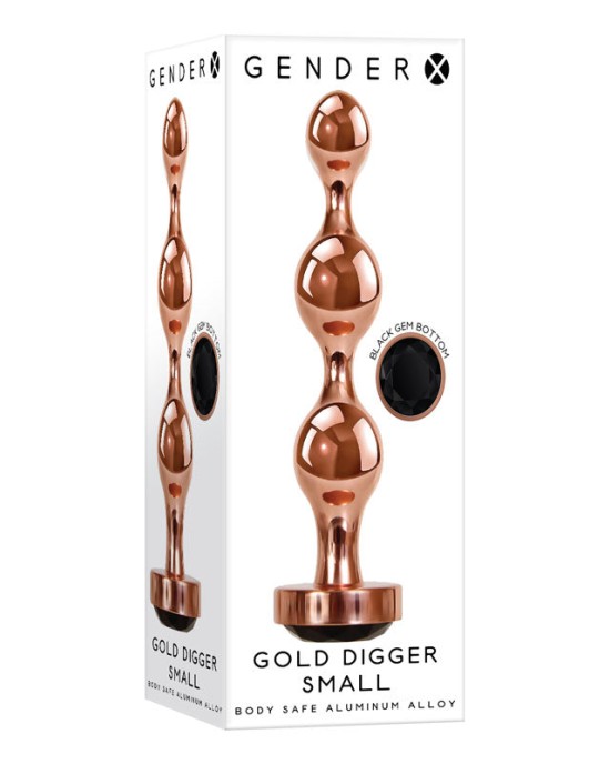 Gender X Gold Digger - Small Rose Gold Butt Plug with Black Gem Base