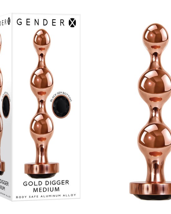 Gender X Gold Digger - Medium Rose Gold Butt Plug with Black Gem Base