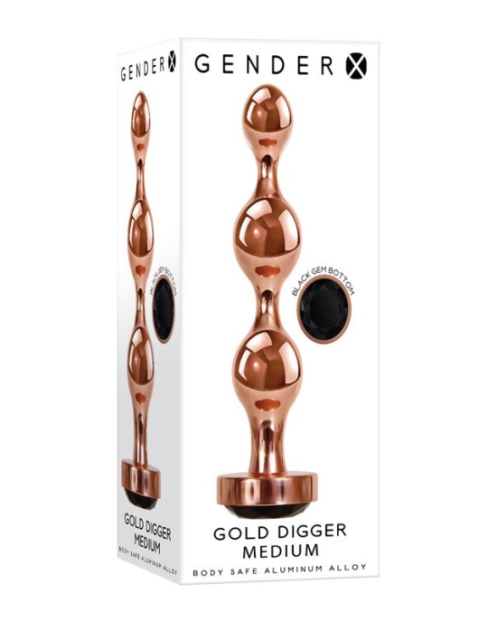 Gender X Gold Digger - Medium Rose Gold Butt Plug with Black Gem Base