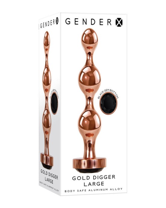 Gender X Gold Digger - Large Rose Gold Butt Plug with Black Gem Base