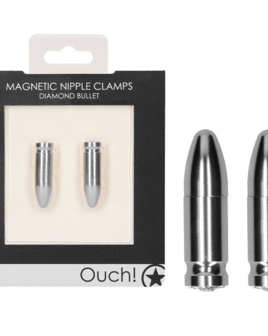 OUCH! Magnetic Nipple Clamps - Silver Diamond Bullet