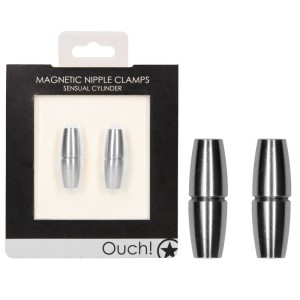 OUCH! Magnetic Sensual Cylinder Silver Nipple Clamps - Set of 2