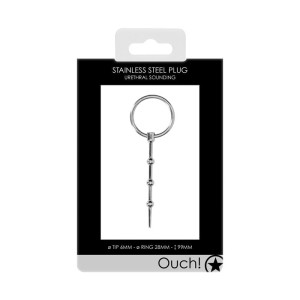 OUCH! Urethral Sounding - Stainless Steel 9.9cm Plug with Ring Pull