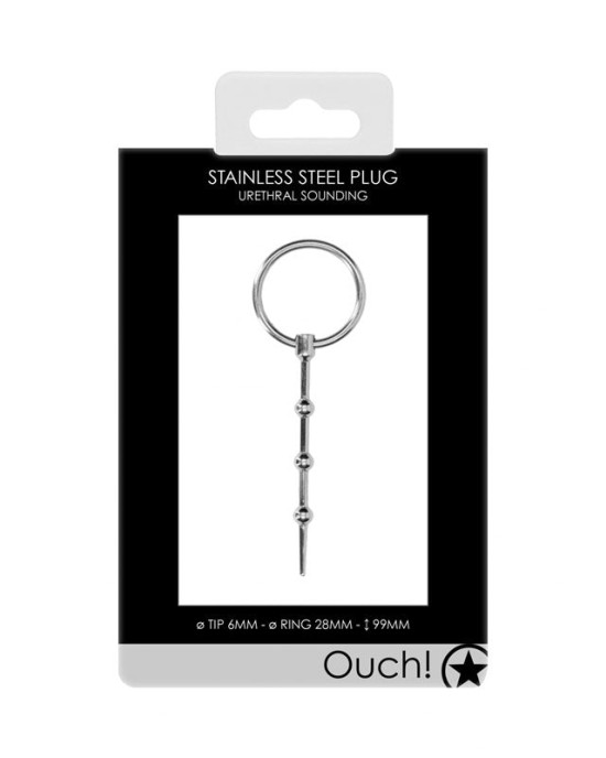 OUCH! Urethral Sounding - Stainless Steel 9.9cm Plug with Ring Pull