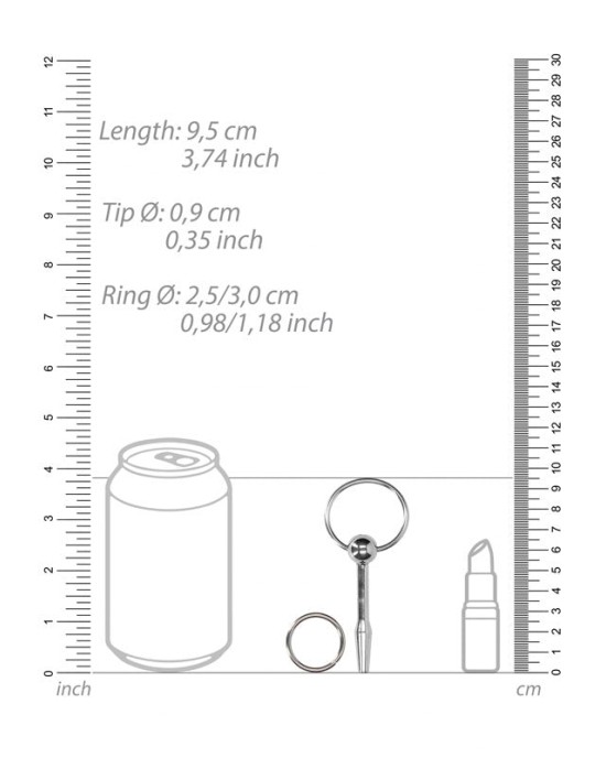 OUCH! Urethral Sounding - Stainless Steel 9.3cm Plug with Ring Pull