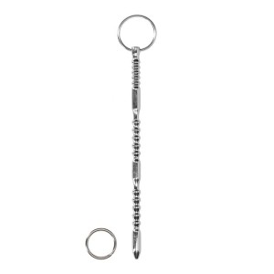 OUCH! Urethral Sounding Ribbed -  Stainless Steel 24cm Dilator with Ring