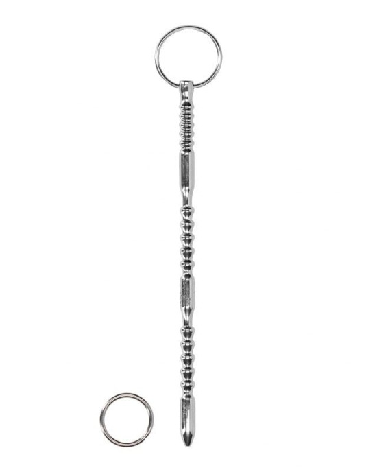 OUCH! Urethral Sounding Ribbed -  Stainless Steel 24cm Dilator with Ring