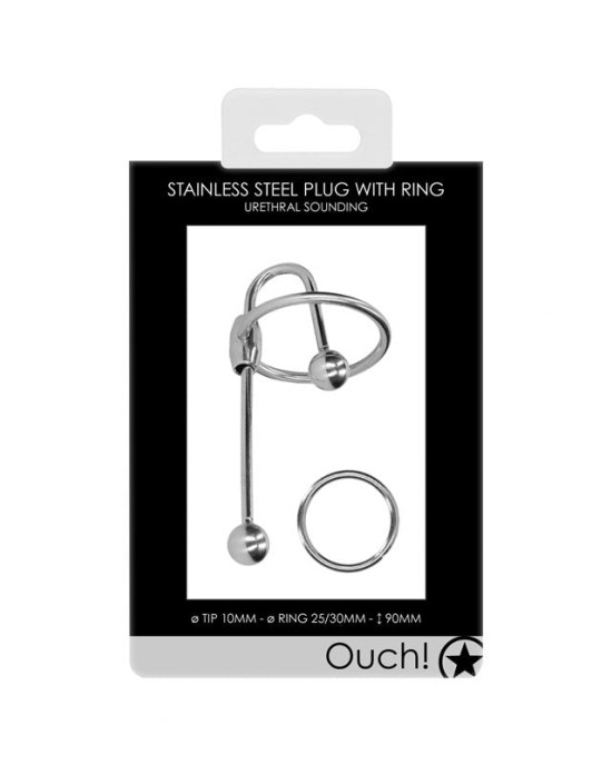 OUCH! Urethral Sounding - Stainless Steel 9cm Plug with Ring