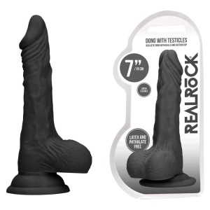 RealRock 7 Inch Black Realistic Dildo with Balls