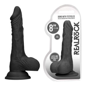 RealRock 8 Inch Black Realistic Dong with Balls