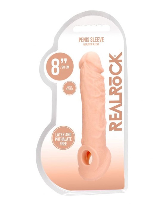 RealRock 8 Inch Realistic Penis Extender with Rings - Flesh