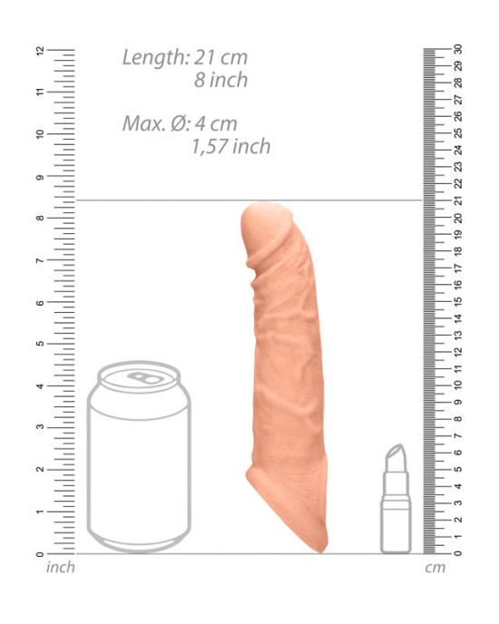 RealRock 8 Inch Realistic Penis Extender with Rings - Flesh