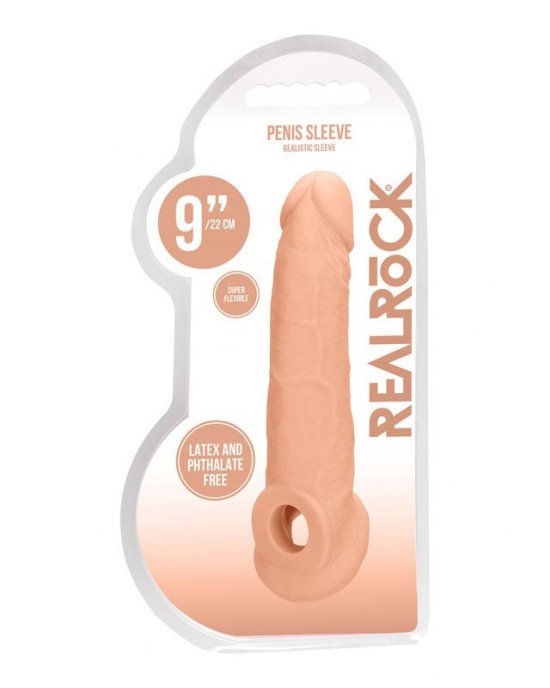 RealRock 9 Inch Realistic Penis Extender with Rings - Flesh