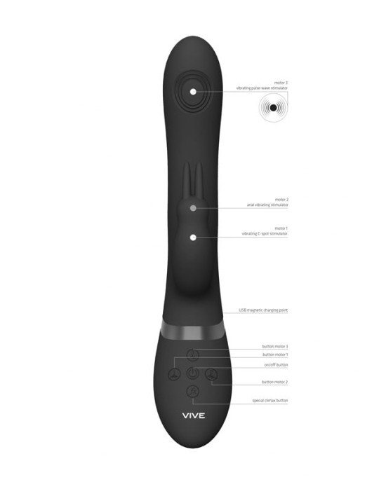 Vive RINI Rabbit Vibrator with Anal Teaser - Black