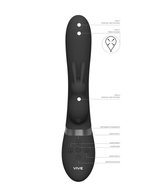 Vive TAKA Inflatable Rabbit Vibrator - Black