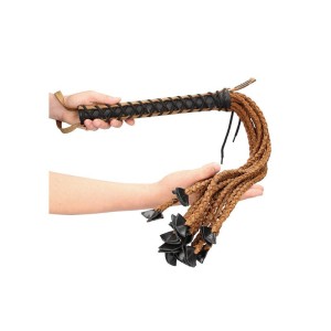 OUCH! Italian Leather Braided Tails Brown 84cm Flogger