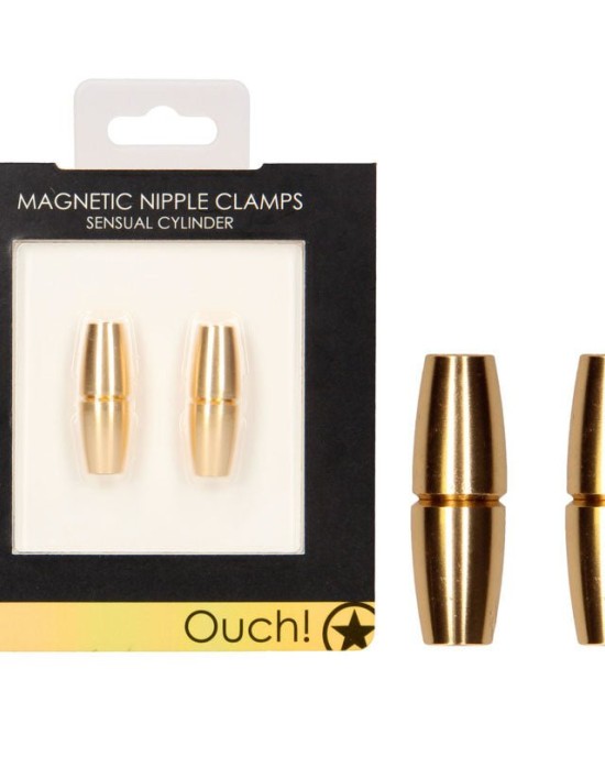 OUCH! Magnetic Sensual Cylinder Gold Nipple Clamps - Set of 2