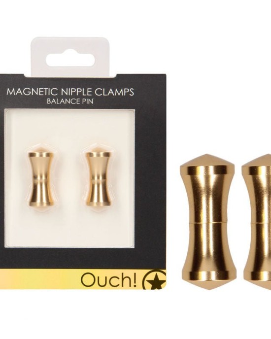 OUCH! Magnetic Balance Pin Gold Nipple Clamps - Set of 2