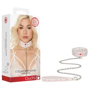 OUCH! Collar With Leash - Nurse Theme - White/Red