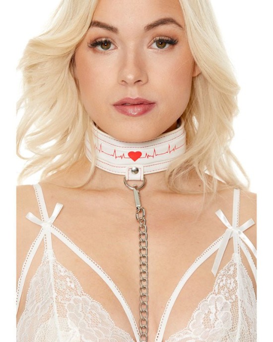 OUCH! Collar With Leash - Nurse Theme - White/Red