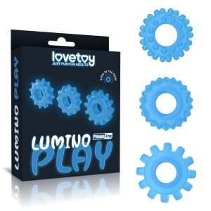 Lumino Play Glow in the Dark Blue Cock Rings - Set of 3