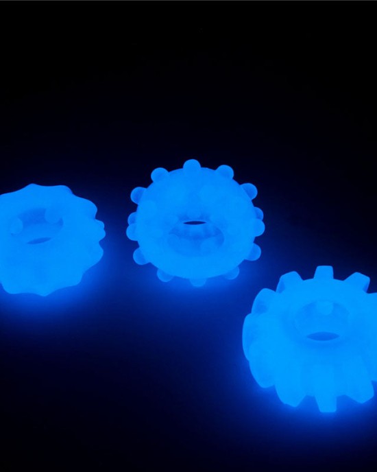 Lumino Play Glow in the Dark Blue Cock Rings - Set of 3