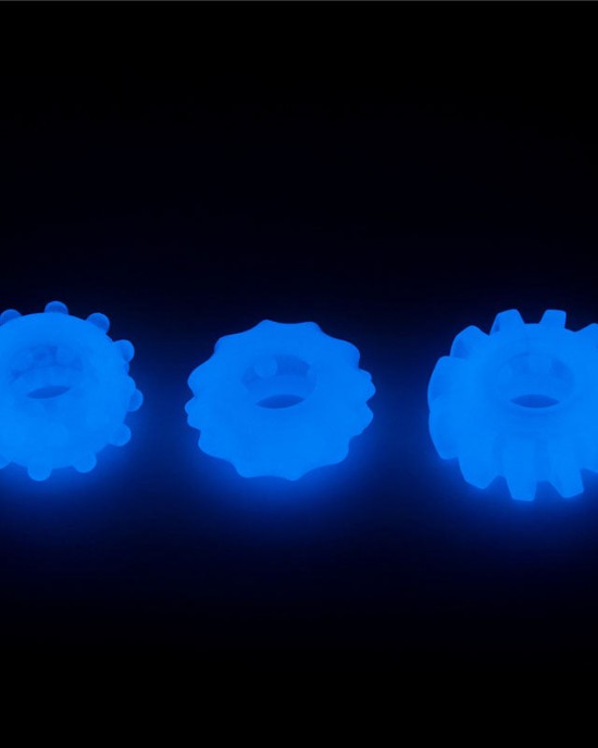 Lumino Play Glow in the Dark Blue Cock Rings - Set of 3