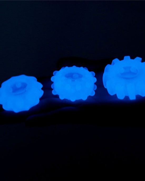 Lumino Play Glow in the Dark Blue Cock Rings - Set of 3