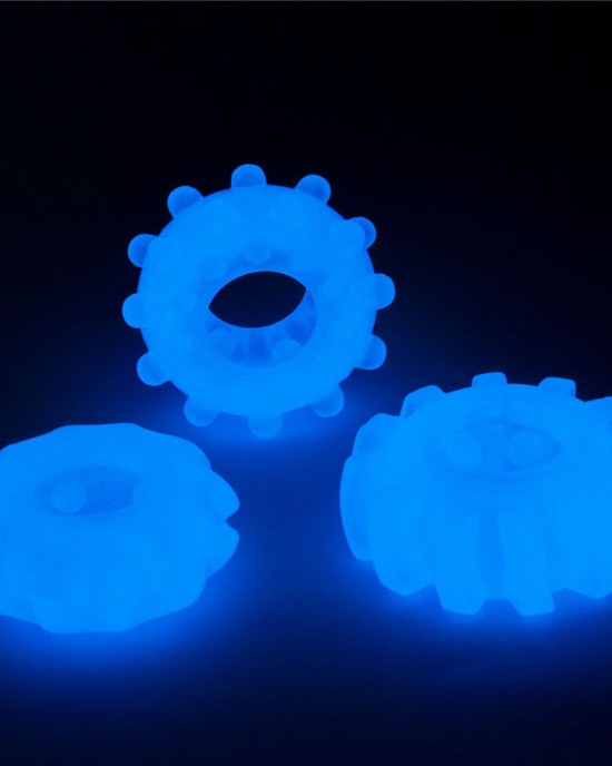 Lumino Play Glow in the Dark Blue Cock Rings - Set of 3