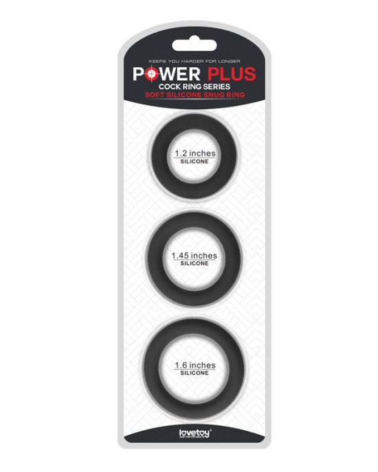 Power Plus Soft Black Snug Cock Ring - Set of 3 Sizes