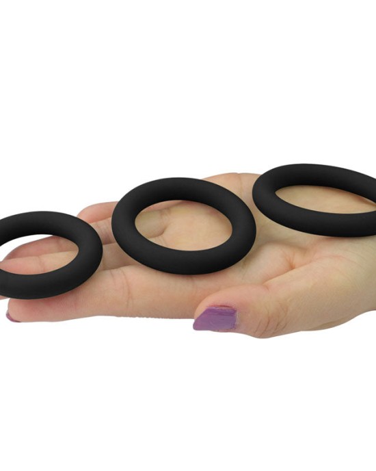 Power Plus Soft Black Snug Cock Ring - Set of 3 Sizes