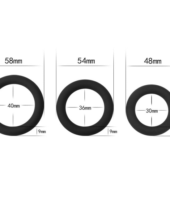 Power Plus Soft Black Snug Cock Ring - Set of 3 Sizes