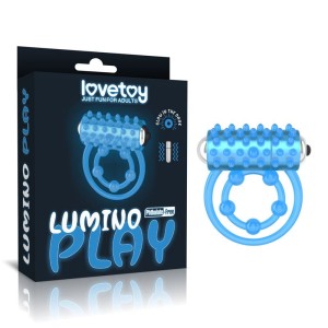 Lumino Play Vibrating Glow in the Dark Blue Penis & Balls Cock Ring