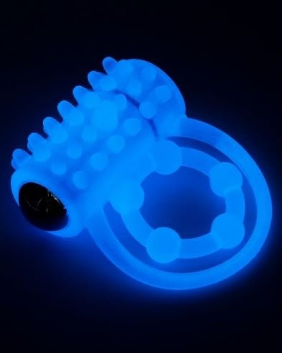 Lumino Play Vibrating Glow in the Dark Blue Penis & Balls Cock Ring