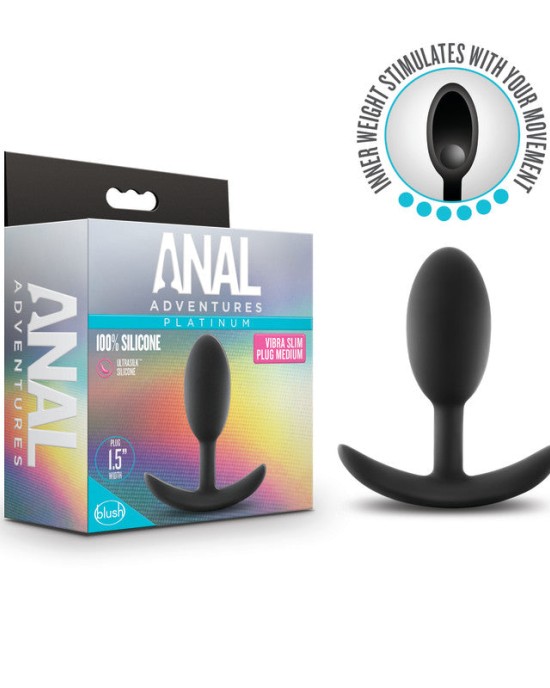 Anal Adventures Platinum Vibra Slim Butt Plug - Medium - Black