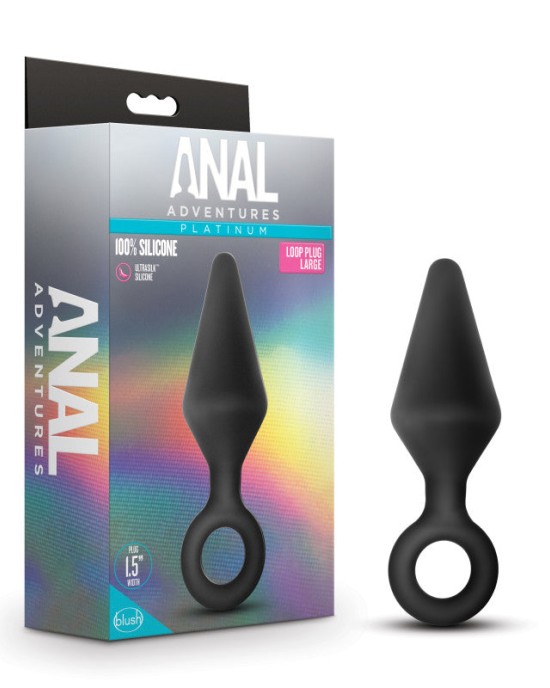 Anal Adventures Platinum Loop Butt Plug - Large - Black