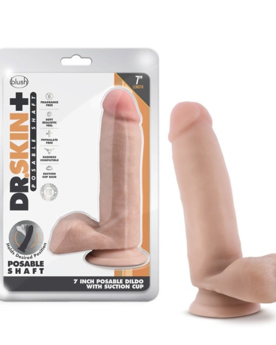 Dr. Skin Plus 7 Inch Poseable Dildo with Suction Cup - Flesh