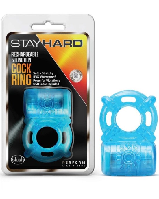 Stay Hard Vibrating 5 Function Cock Ring - Blue