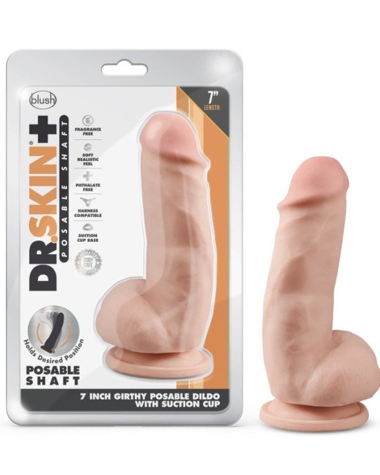 Dr. Skin Plus 7 Inch Girthy Poseable Dildo - Flesh