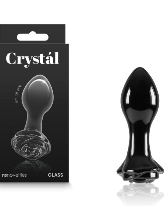 Crystal Rose - Black 9cm Glass Butt Plug