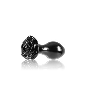 Crystal Rose - Black 9cm Glass Butt Plug