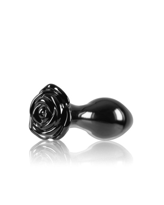 Crystal Rose - Black 9cm Glass Butt Plug