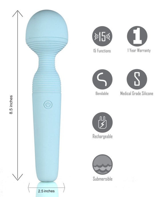 Maia Grace - 15 Function Bendable Massage Wand - Baby Blue