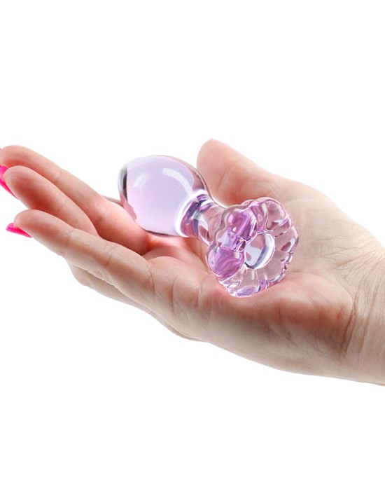 Crystal Flower - Purple 9cm Glass Butt Plug